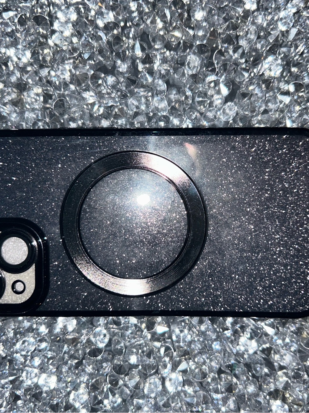 iPhone 15 MagSafe Compatible Glitter Black Phone Case with Camera Protection